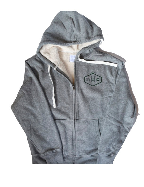 Grey Sherpa Lined Full Zip Hoodie